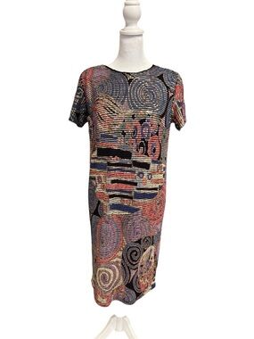 Stunning Vintage Metallic Mosaic Abstract Cocktail Dress Medium